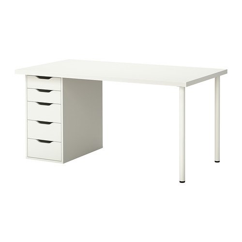 Ikea Computer Table with Drawers (59 Inch, White)