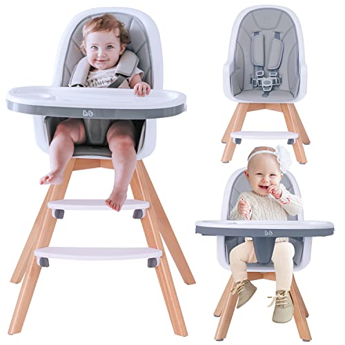 HAN-MM Baby High Chair with Removable Gray Tray, Wooden...