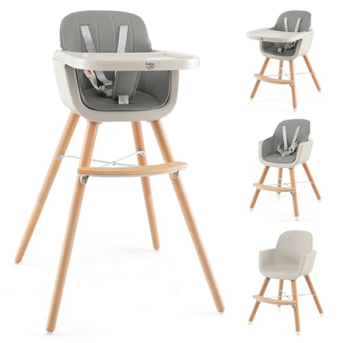 BABY JOY Convertible Baby High Chair, 3 in 1 Wooden...