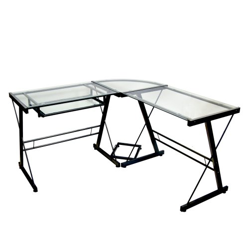 Walker Edison Ellis Contemporary Glass Top L Shaped...