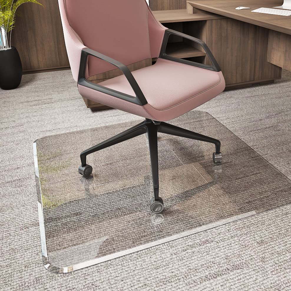 45” x 53” Glass Chair Mat with Exclusive Beveled...